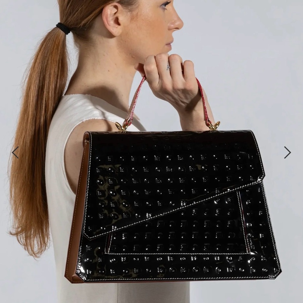 Arcadia Sabrina Large Satchel genuine patent leather made‎ in Italy
